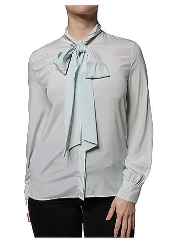 Ballantyne Light Blue Silk Ascot Collared Long Sleeves Women's Top (view 1)