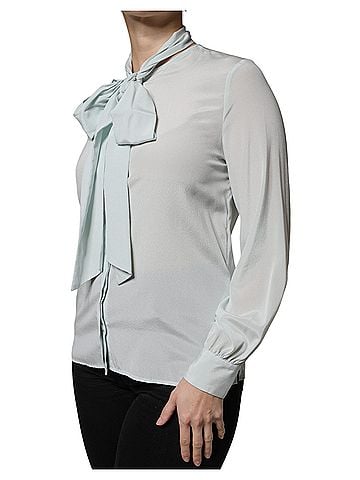 Ballantyne Light Blue Silk Ascot Collared Long Sleeves Women's Top (view 2)