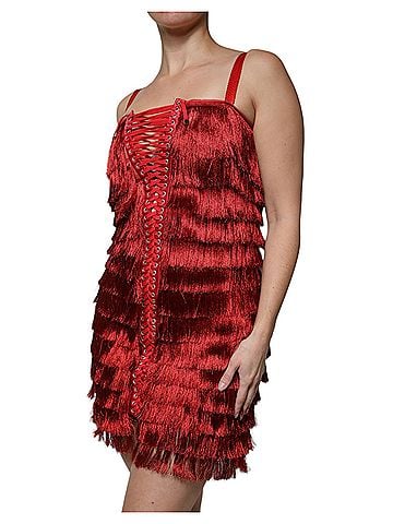 Dolce & Gabbana Basic Red Lace Tassel Sleeveless Sheath Mini Women's Dress (view 2)