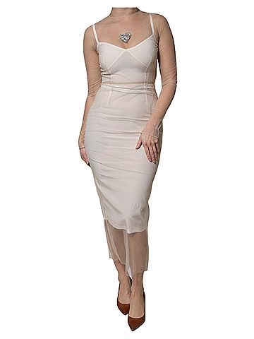 Dolce & Gabbana Basic White Sheer Tulle Bustier Bodycon Midi Women's Dress (view 1)