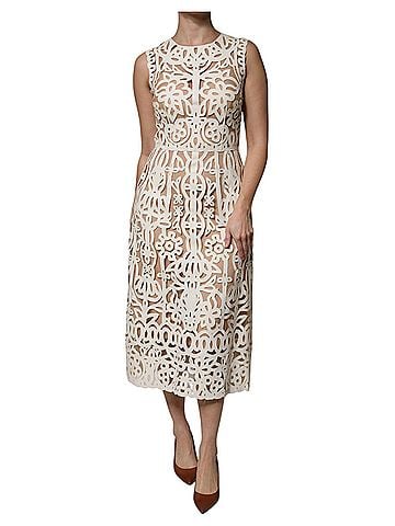 Dolce & Gabbana Basic White Cut Out Leather Sleeveless Midi Women's Dress (view 1)