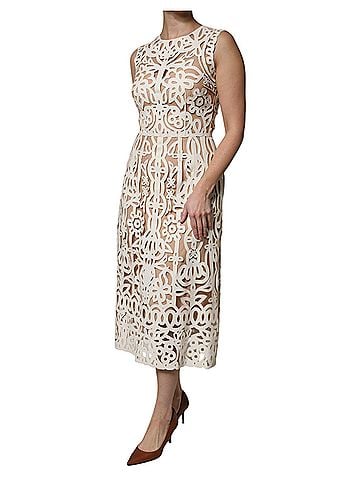 Dolce & Gabbana Basic White Cut Out Leather Sleeveless Midi Women's Dress (view 2)
