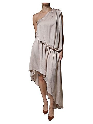 Christian Pellizzari Beige One Shoulder Asymmetric Drape Women's Dress (view 1)
