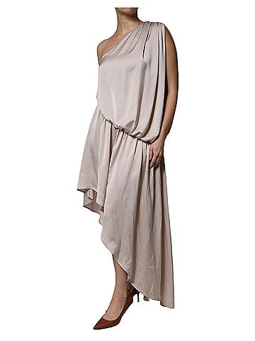 Christian Pellizzari Beige One Shoulder Asymmetric Drape Women's Dress (view 2)