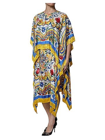 Dolce & Gabbana Basic Multicolor Majolica Kaftan Short Sleeves Maxi Women's Dress (view 2)