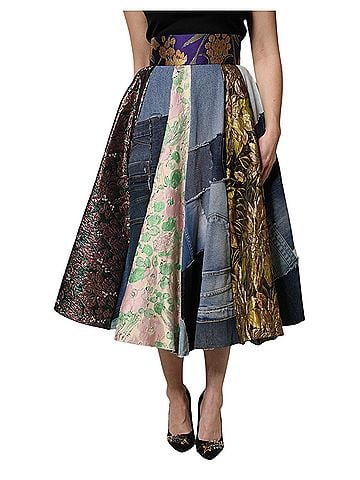 Dolce & Gabbana Basic Multicolor Patchwork High Waisted Midi Women's Skirt (view 1)
