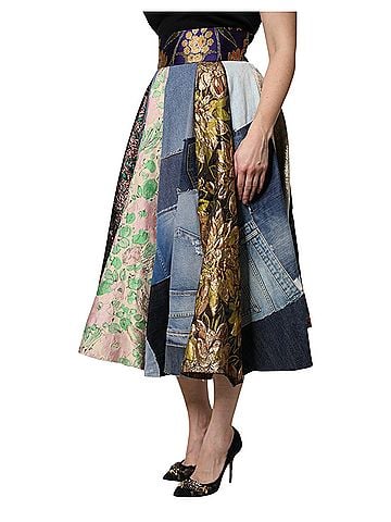 Dolce & Gabbana Basic Multicolor Patchwork High Waisted Midi Women's Skirt (view 2)