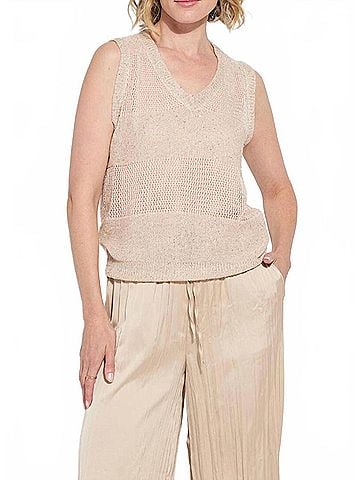 Lyssé Women's Bria Sequined Shell Top in Beige (view 2)