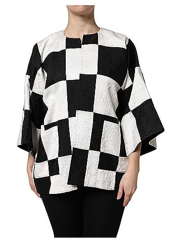Dolce & Gabbana Basic White Black Patchwork Jacquard Blazer Women's Jacket (view 1)