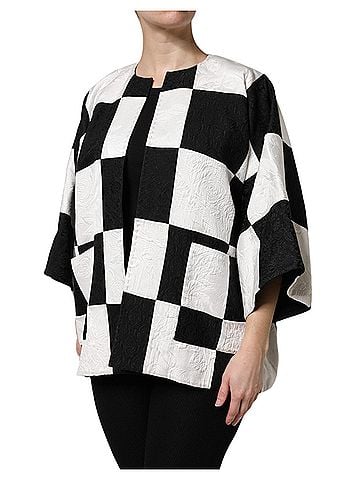 Dolce & Gabbana Basic White Black Patchwork Jacquard Blazer Women's Jacket (view 2)