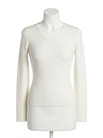 Lyssé Adette V-Neck Ribbed Long Sleeve Top in Natural Pearl (view 1)