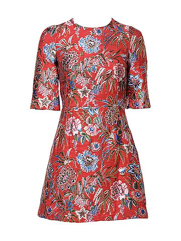 Dolce & Gabbana Basic Red Floral Jacquard A-line Mini Women's Dress (view 1)