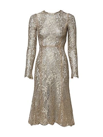Dolce & Gabbana Basic Gold Floral Lace Long Sleeves Fit & Flare Women's Dress (view 1)