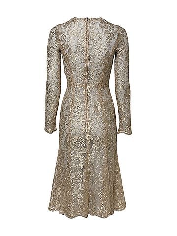 Dolce & Gabbana Basic Gold Floral Lace Long Sleeves Fit & Flare Women's Dress (view 2)