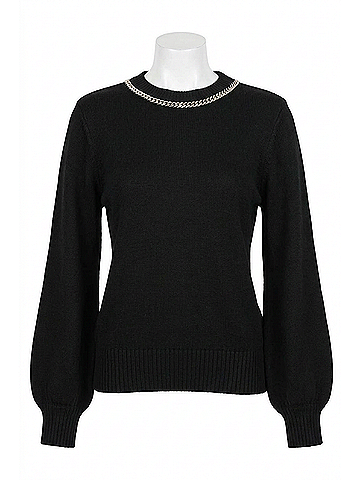 Fate Chain Trimmed Open Back Sweater in Black (view 1)