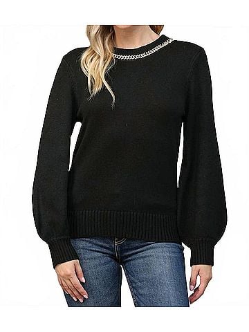 Fate Chain Trimmed Open Back Sweater in Black (view 2)