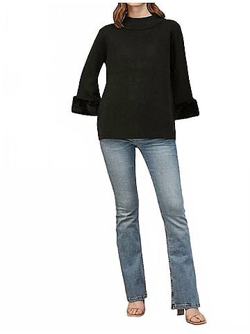 Fate Annie Fur Sleeve Detail Sweater Top in Black (view 2)