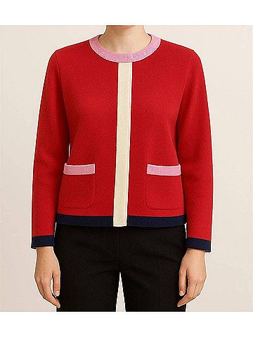 Fate Tilly Crew Neck Cardigan in Red Franco (view 2)