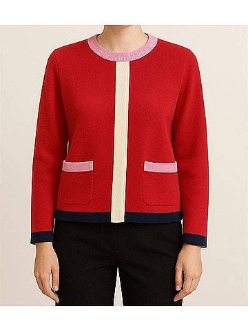 Fate Tilly Crew Neck Cardigan in Red Franco (view 2)