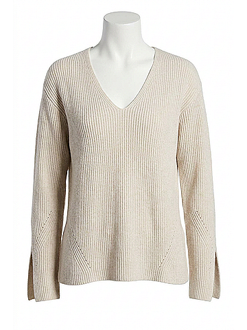 Lyssé Ximena V-Neck Cozy Sweater in Liquid Soft Taupe (view 1)