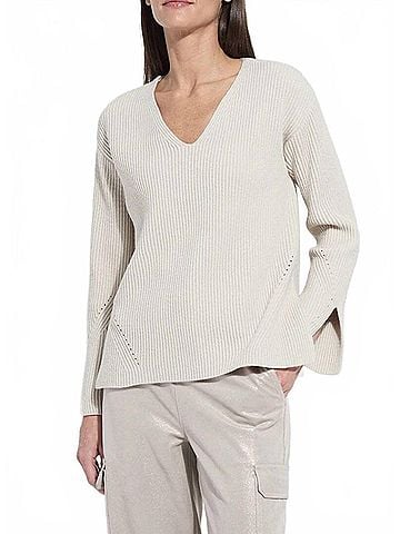 Lyssé Ximena V-Neck Cozy Sweater in Liquid Soft Taupe (view 2)