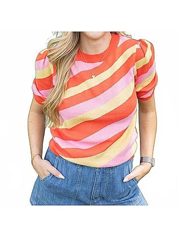 Fate Citrus Stripe Short Sleeve Sweater in Multicolor (view 2)