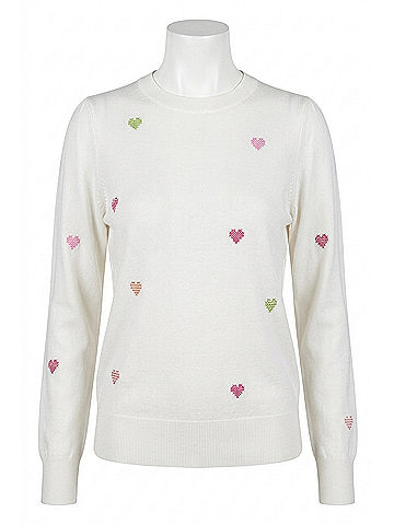 Fate Cross-Stitch Heart Pullover Sweater in Cream (view 1)