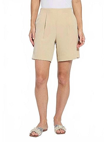Lyssé Dia Pleated Raffia Shorts in Tan (view 2)
