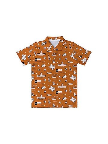 Vive La Fete Kid's Austin Texas Short Sleeve Polo in Orange (view 1)