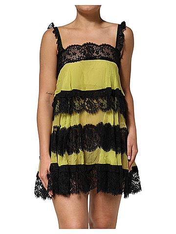 Dolce & Gabbana Basic Yellow Black Babydoll Chemise Lingerie Women's Dress (view 1)