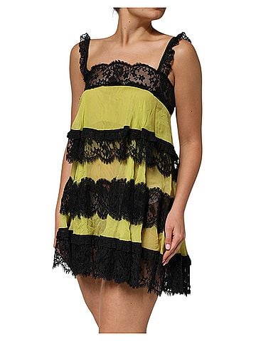Dolce & Gabbana Basic Yellow Black Babydoll Chemise Lingerie Women's Dress (view 2)