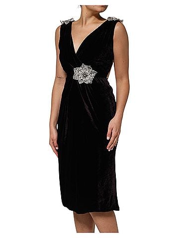 Dolce & Gabbana Basic Black Velvet Flower Embellishment Aline Women's Dress (view 2)
