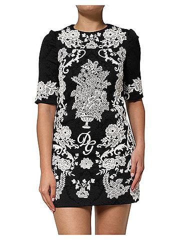 Dolce & Gabbana Basic Black Lace Trim Short Sleeves A-line Women's Dress (view 1)