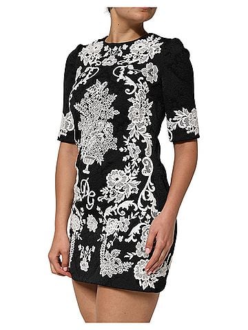 Dolce & Gabbana Basic Black Lace Trim Short Sleeves A-line Women's Dress (view 2)