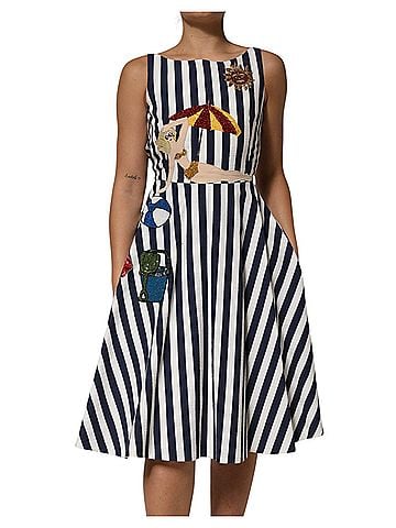 Dolce & Gabbana Basic Blue White Striped Embroidered A-line Women's Dress (view 1)