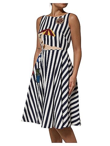 Dolce & Gabbana Basic Blue White Striped Embroidered A-line Women's Dress (view 2)