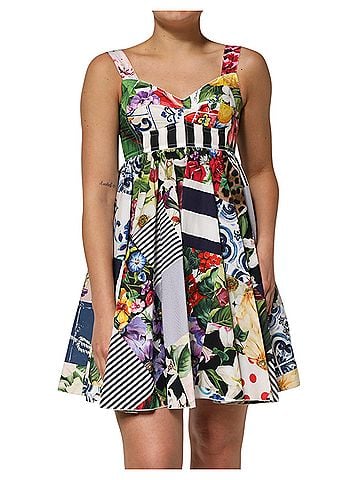 Dolce & Gabbana Basic Multicolor Patchwork Cotton AlineMini Women's Dress (view 1)