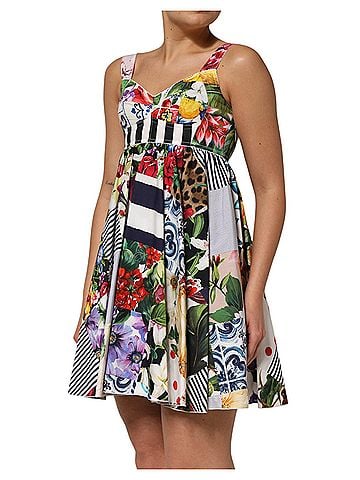 Dolce & Gabbana Basic Multicolor Patchwork Cotton AlineMini Women's Dress (view 2)