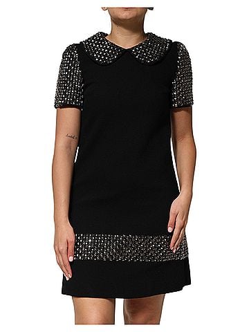 Dolce & Gabbana Basic Black Crystal Embellished Collared Mini Women's Dress (view 1)