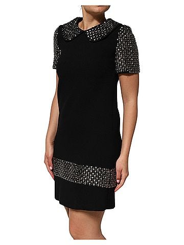 Dolce & Gabbana Basic Black Crystal Embellished Collared Mini Women's Dress (view 2)