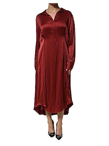 Fabiana Filippi Burgundy Acetate Viscose Satin Long Women's Dress (view 1)