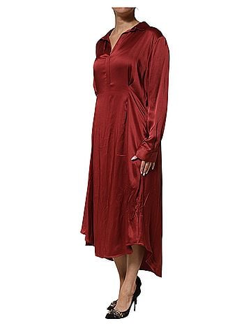 Fabiana Filippi Burgundy Acetate Viscose Satin Long Women's Dress (view 2)