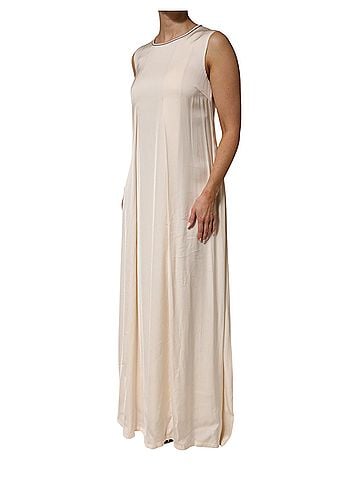Peserico Beige Viscose Pleated Sleeveless Long Maxi Women's Dress (view 2)