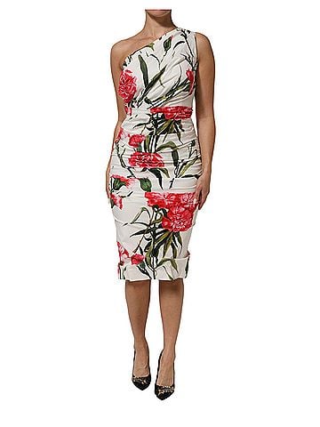 Dolce & Gabbana Basic White Floral One Shoulder Sheath Women's Dress (view 1)