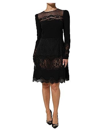 Dolce & Gabbana Basic Black Floral Lace Trim Sheath A-line Women's Dress (view 1)