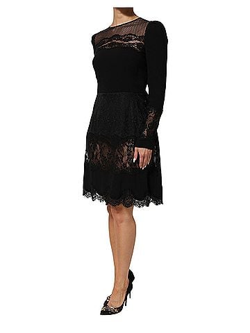 Dolce & Gabbana Basic Black Floral Lace Trim Sheath A-line Women's Dress (view 2)
