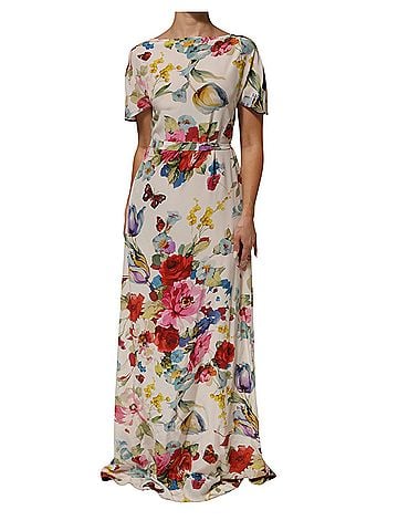 Dolce & Gabbana Basic White Floral Print Silk Sheath LongGown Women's Dress (view 1)