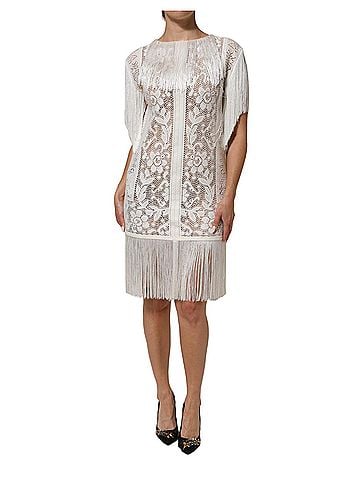 Dolce & Gabbana Basic White Floral Lace Fringe Knee Length Women's Dress (view 1)
