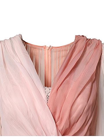 Dolce & Gabbana Basic Pink Silk Tulle Long Sleeve V-neck Women's Dress (view 2)