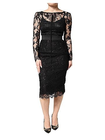 Dolce & Gabbana Basic Black Lace Trim Cotton Sheath Midi Women's Dress (view 1)